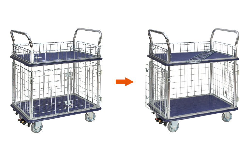 上段・下段 金網付き二段式ワゴン台車