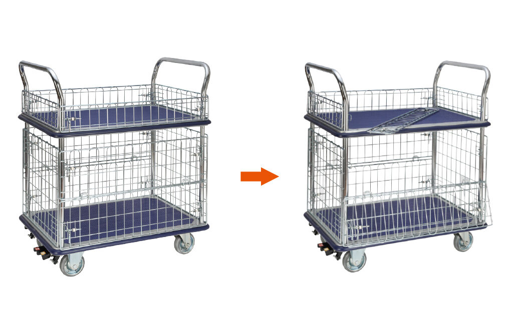 上段・下段 金網付き二段式ワゴン台車
