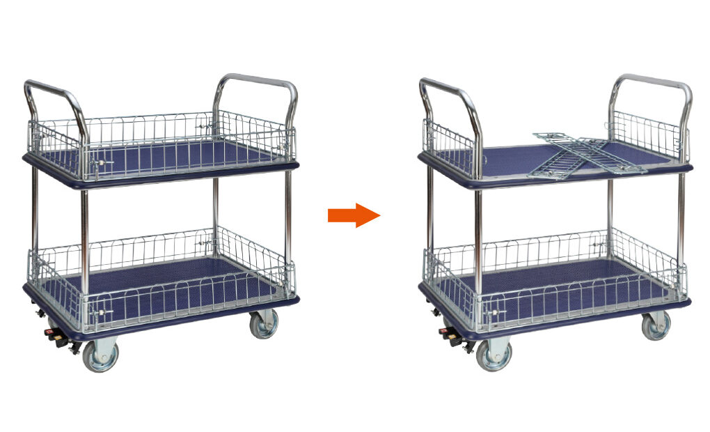 上段・下段 金網付き二段式ワゴン台車
